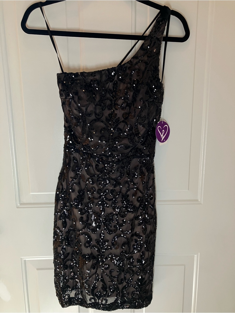 Windsor Black One-Shoulder Sequin Sheath Dress